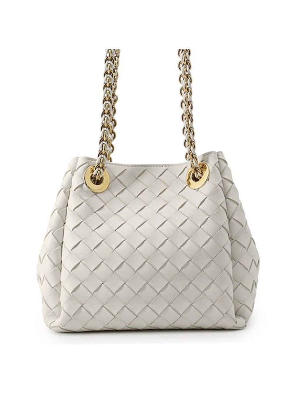 Bottega Veneta Chain Shoulder Bag Intrecciato Parachute Lambskin White